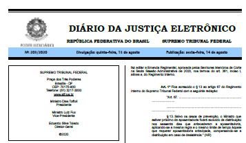 Diário De Justiça Eletrônico Do STF Será Divulgado às 19 Horas A Partir ...